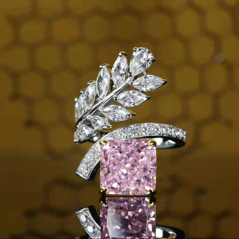 Baojiali bakreni prsten s Ice Flower Cut zirconom, geometrijski stil, ženski lagani luksuz