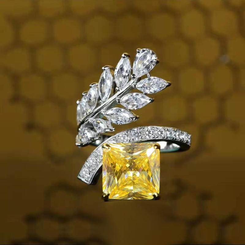 Baojiali bakreni prsten s Ice Flower Cut zirconom, geometrijski stil, ženski lagani luksuz