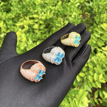 Gyűrű | réz-zircon, virág alak, polírozott elektroplakációs bevonat, stílus: virág, Insta stílus