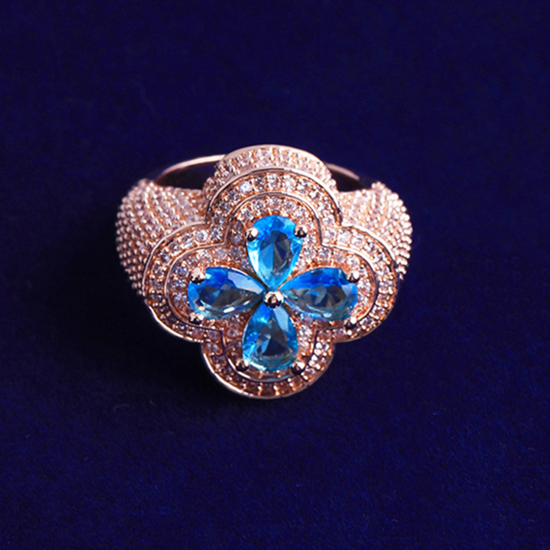 Gyűrű | réz-zircon, virág alak, polírozott elektroplakációs bevonat, stílus: virág, Insta stílus