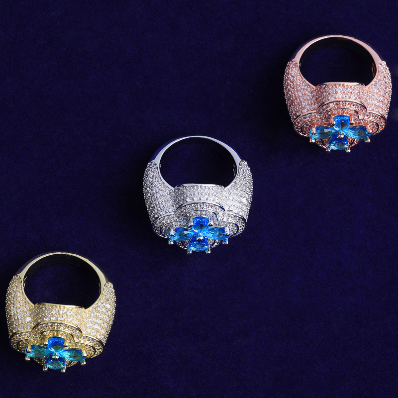 Gyűrű | réz-zircon, virág alak, polírozott elektroplakációs bevonat, stílus: virág, Insta stílus