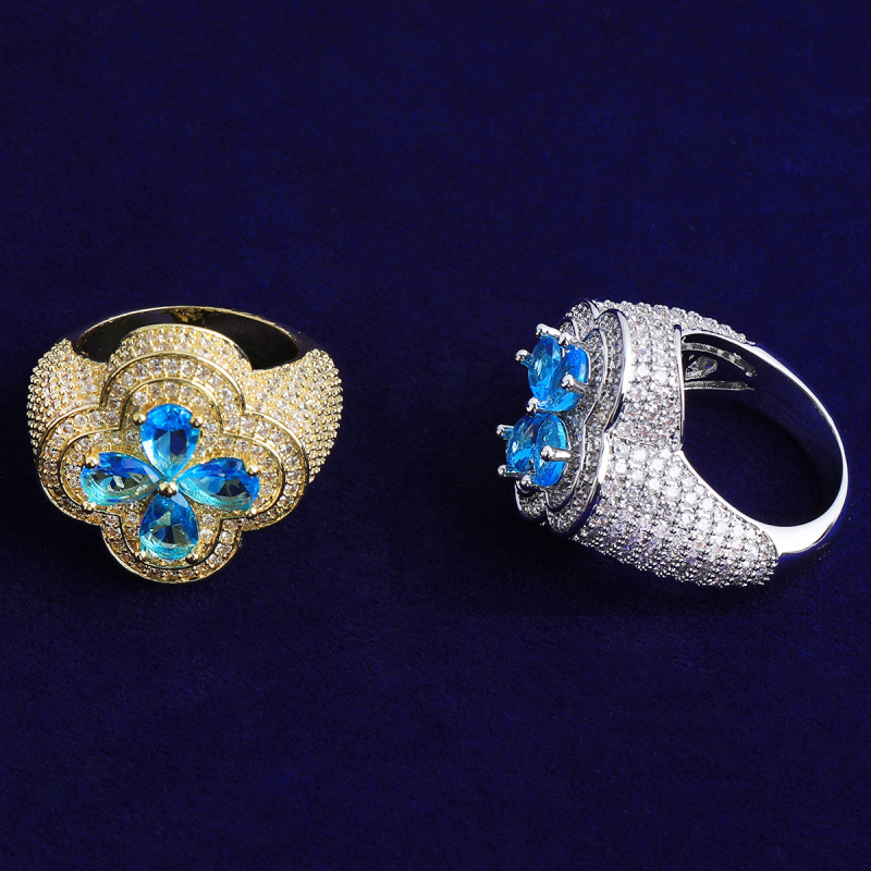 Gyűrű | réz-zircon, virág alak, polírozott elektroplakációs bevonat, stílus: virág, Insta stílus