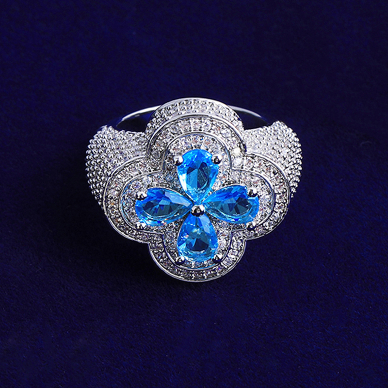 Gyűrű | réz-zircon, virág alak, polírozott elektroplakációs bevonat, stílus: virág, Insta stílus