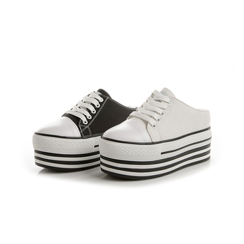 Női vászon platformcipő | Körkörös orr, Cipőfűző, 8–11 cm vastag talp, 3–5 cm sarokmagasság