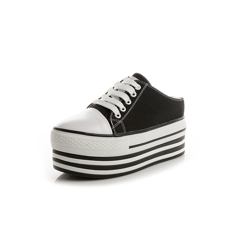 Női vászon platformcipő | Körkörös orr, Cipőfűző, 8–11 cm vastag talp, 3–5 cm sarokmagasság