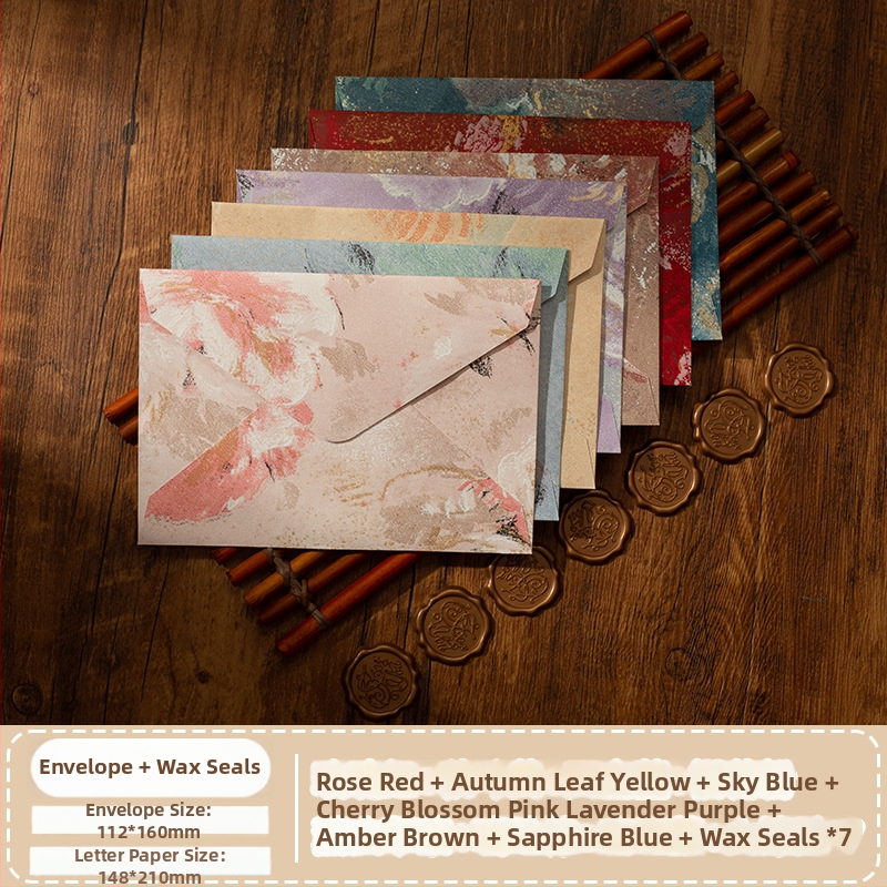 Комплект конверти от серия Цветни писма с златен релеф на специална хартия — модел Конверт сред цветя, ретро стил, подаръчен комплект