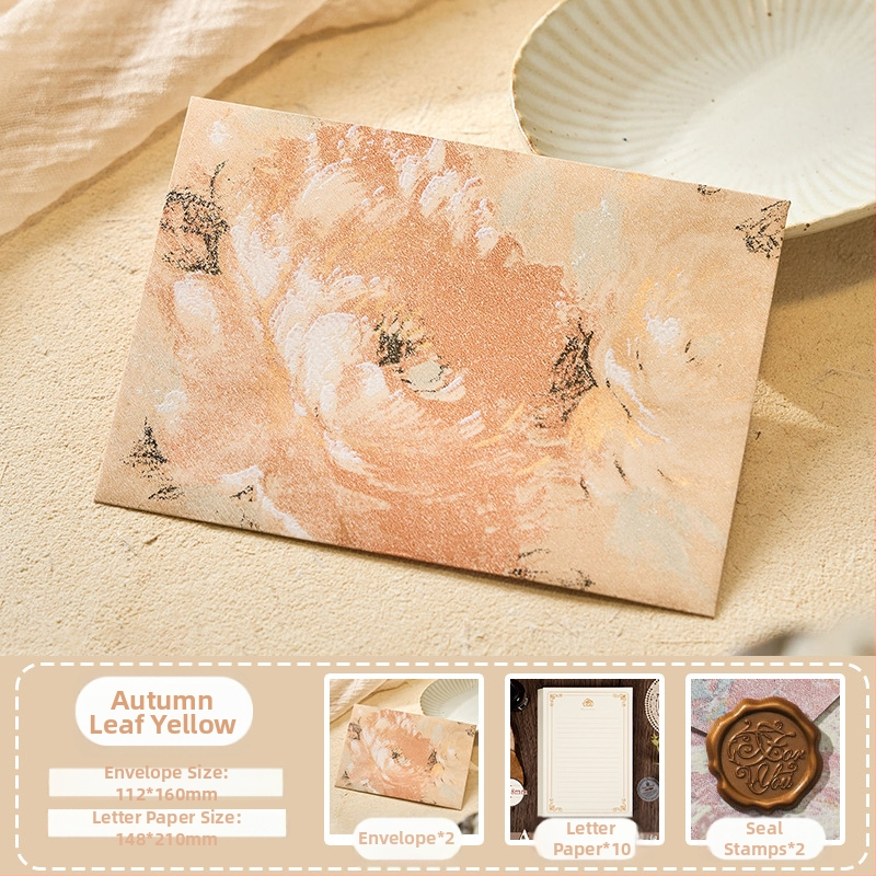 Комплект конверти от серия Цветни писма с златен релеф на специална хартия — модел Конверт сред цветя, ретро стил, подаръчен комплект