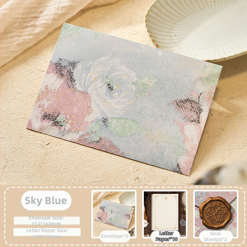 Комплект конверти от серия Цветни писма с златен релеф на специална хартия — модел Конверт сред цветя, ретро стил, подаръчен комплект