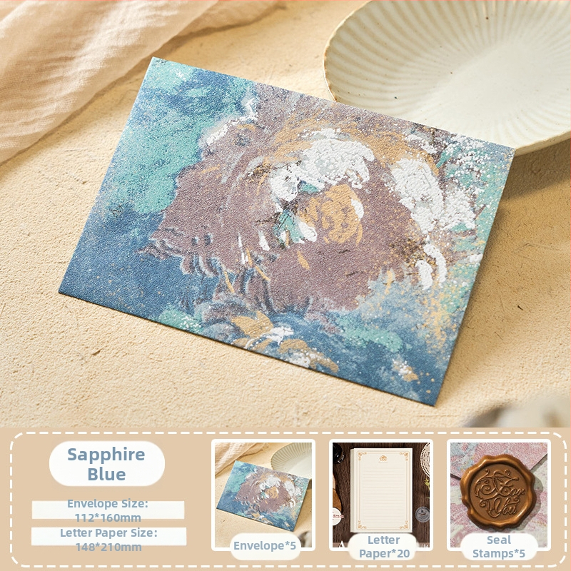 Комплект конверти от серия Цветни писма с златен релеф на специална хартия — модел Конверт сред цветя, ретро стил, подаръчен комплект