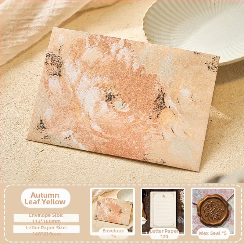 Комплект конверти от серия Цветни писма с златен релеф на специална хартия — модел Конверт сред цветя, ретро стил, подаръчен комплект