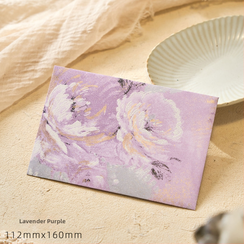 Комплект конверти от серия Цветни писма с златен релеф на специална хартия — модел Конверт сред цветя, ретро стил, подаръчен комплект