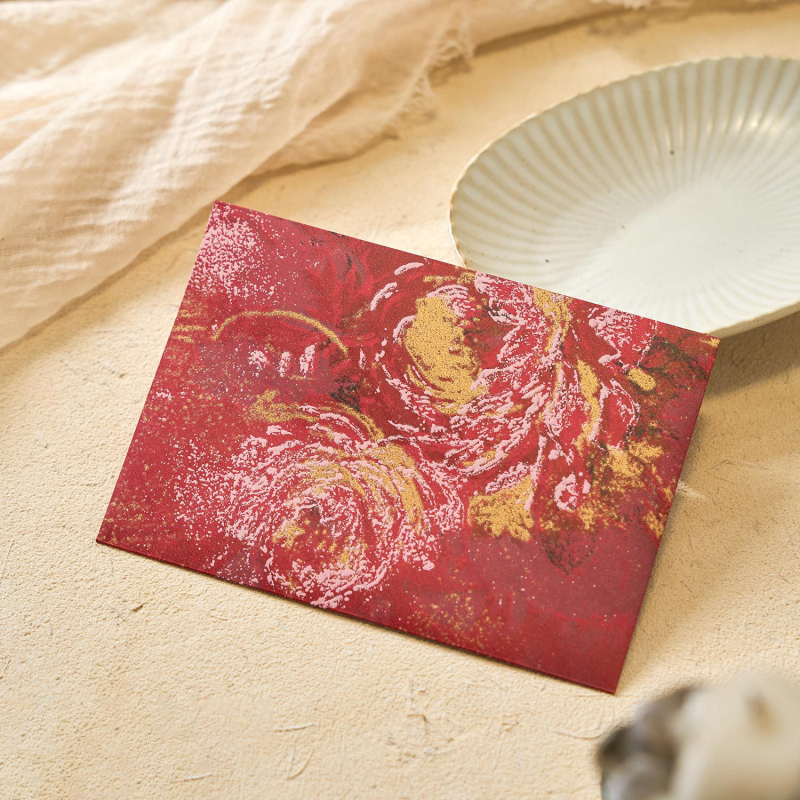 Комплект конверти от серия Цветни писма с златен релеф на специална хартия — модел Конверт сред цветя, ретро стил, подаръчен комплект