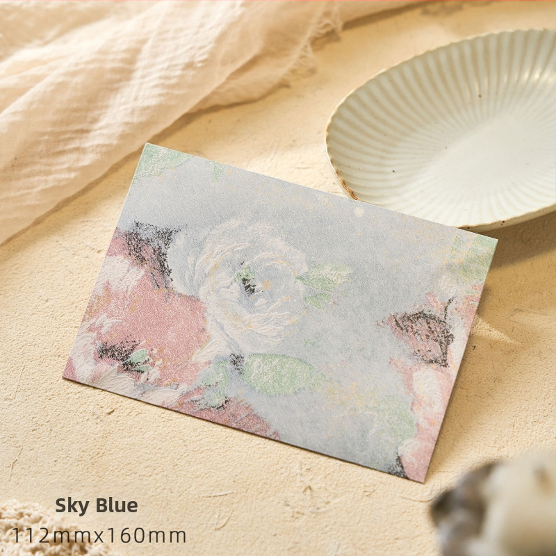 Комплект конверти от серия Цветни писма с златен релеф на специална хартия — модел Конверт сред цветя, ретро стил, подаръчен комплект