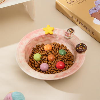 Macska kerámiás lassú etetéses tál emelt tartóval, Anmeixi