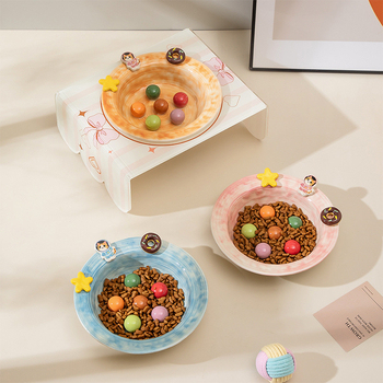 Macska kerámiás lassú etetéses tál emelt tartóval, Anmeixi