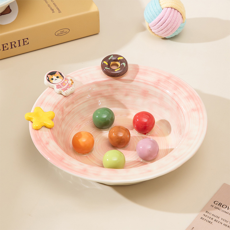 Macska kerámiás lassú etetéses tál emelt tartóval, Anmeixi