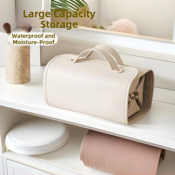 PU sminktáska: vízálló, átlátszó panel, domborított textúra, kopásálló, kibővíthető, hordozható, száraz-nedves szétválasztás