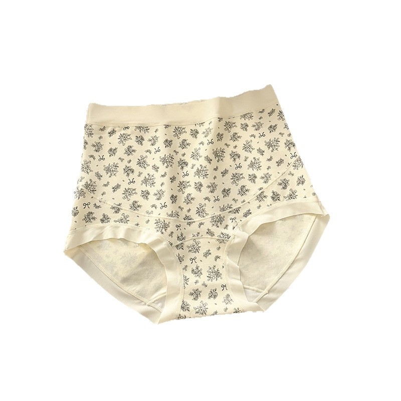 Anyasági pamut bugyi, magas derekú, antibakteriális, virágos mintázat, kiterjesztett ágyékrész