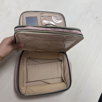 Kétoldalas nagy kozmetikai táska, hordozható, pamut külső, poliészter belső, könnyű és bővíthető, mindennapi használatra