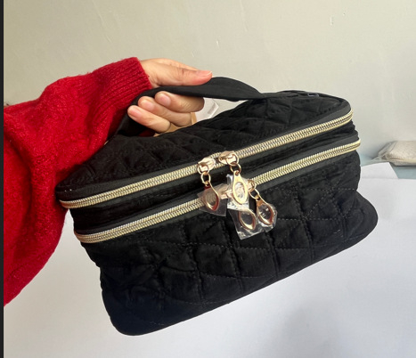 Kétoldalas nagy kozmetikai táska, hordozható, pamut külső, poliészter belső, könnyű és bővíthető, mindennapi használatra