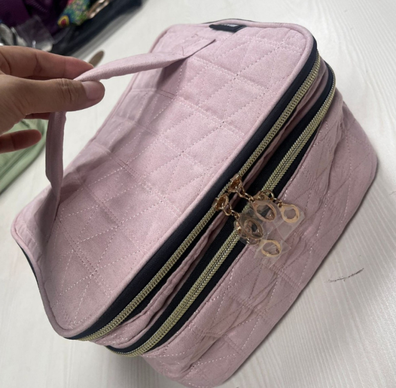 Kétoldalas nagy kozmetikai táska, hordozható, pamut külső, poliészter belső, könnyű és bővíthető, mindennapi használatra