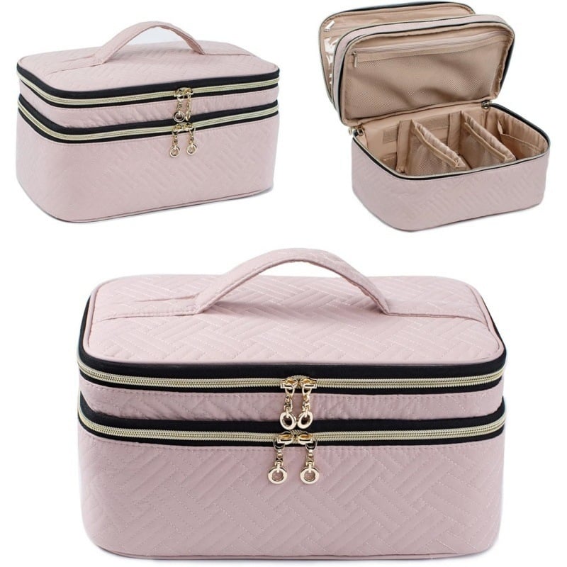 Kétoldalas nagy kozmetikai táska, hordozható, pamut külső, poliészter belső, könnyű és bővíthető, mindennapi használatra