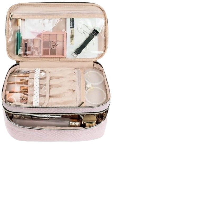 Kétoldalas nagy kozmetikai táska, hordozható, pamut külső, poliészter belső, könnyű és bővíthető, mindennapi használatra