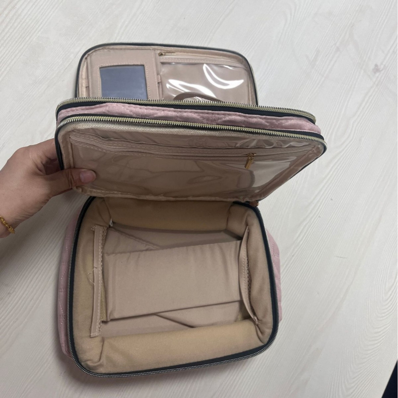 Kétoldalas nagy kozmetikai táska, hordozható, pamut külső, poliészter belső, könnyű és bővíthető, mindennapi használatra