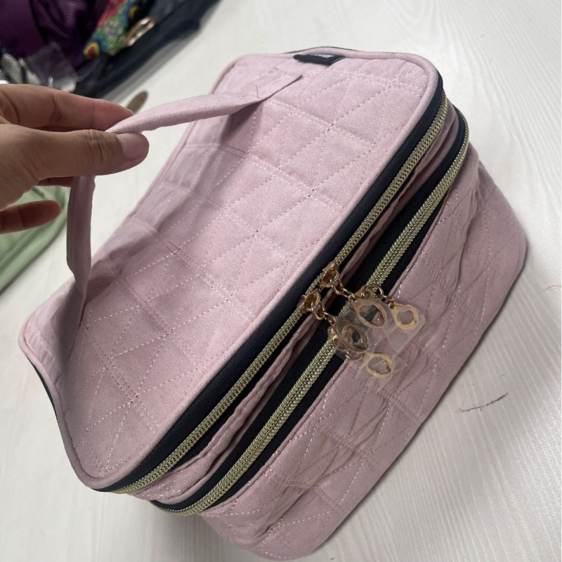 Kétoldalas nagy kozmetikai táska, hordozható, pamut külső, poliészter belső, könnyű és bővíthető, mindennapi használatra