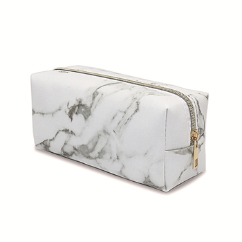Márvány mintás sminktáska, koreai stílusú PU bőr, cipzáras nyitás, horizontális négyszög alakú