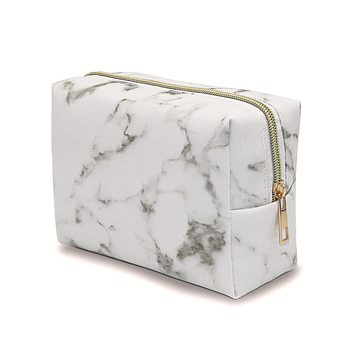 Márvány mintás sminktáska, koreai stílusú PU bőr, cipzáras nyitás, horizontális négyszög alakú