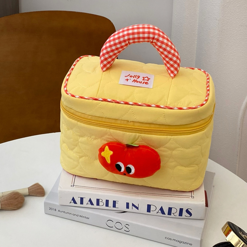 Apple kockás kozmetikai táska, nagy kapacitású, hordozható utazási neszesszer — stílus: gyerekes rajzfilm; Anyag: diving cloth; Minta: anime & cartoons; Belső: nincs bélés