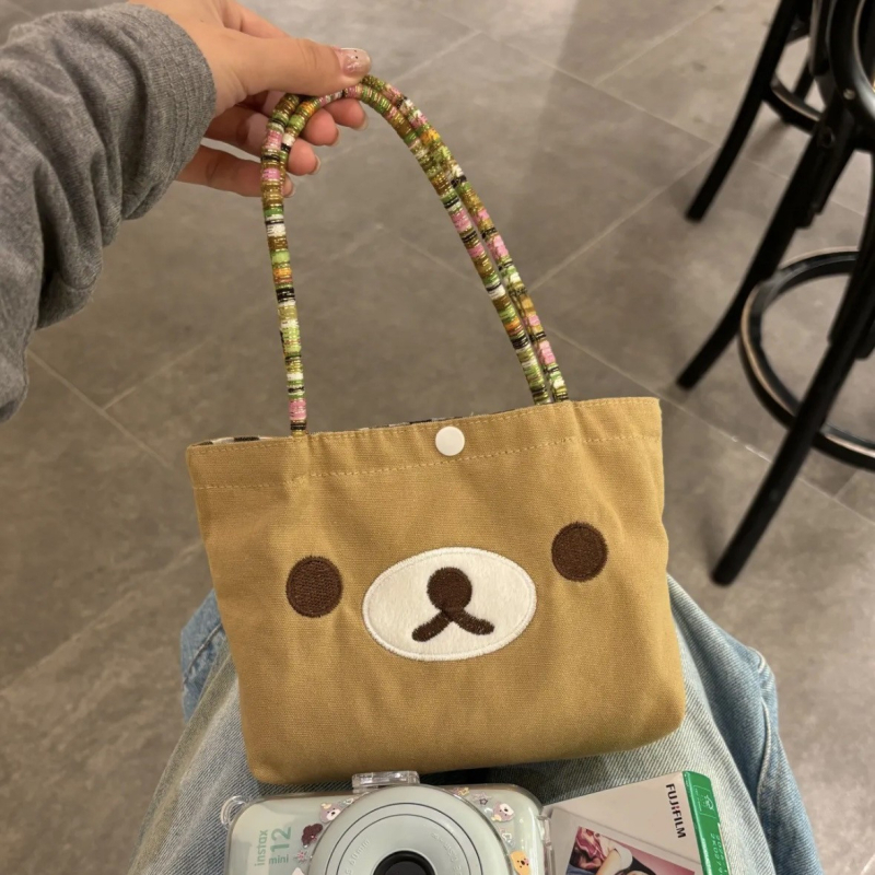 Kozmetikai táska, kocka alakú, pamutból, többfunkciós, aranyos nyuszis hímzéssel, utazáshoz és smink tárolására.