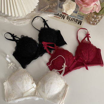 Ruan mei Δαντελένιο σουτιέν χωρίς σύρμα με ανύψωση, πλευρική στήριξη, δαντελένιο ύφασμα που αναπνέει, αποσπώμενες διπλές τιράντες, πίσω κούμπωμα με τρεις σειρές