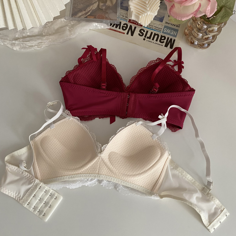 Ruan mei Δαντελένιο σουτιέν χωρίς σύρμα με ανύψωση, πλευρική στήριξη, δαντελένιο ύφασμα που αναπνέει, αποσπώμενες διπλές τιράντες, πίσω κούμπωμα με τρεις σειρές