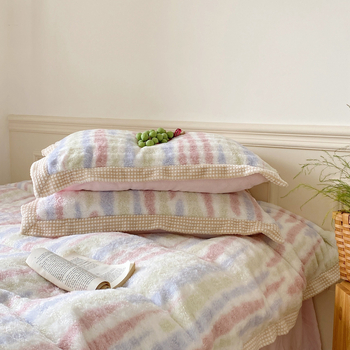 Yingyi Tej velúr négydarabos ágynemű készlet, csíkos mintával, reaktív nyomtatással, skandináv stílus