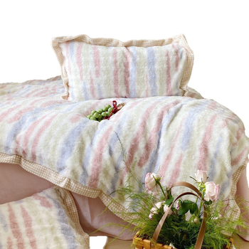 Yingyi Tej velúr négydarabos ágynemű készlet, csíkos mintával, reaktív nyomtatással, skandináv stílus