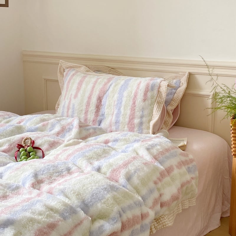 Yingyi Tej velúr négydarabos ágynemű készlet, csíkos mintával, reaktív nyomtatással, skandináv stílus