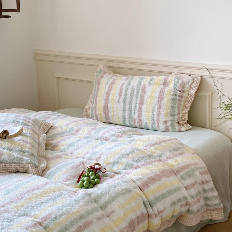 Yingyi Tej velúr négydarabos ágynemű készlet, csíkos mintával, reaktív nyomtatással, skandináv stílus