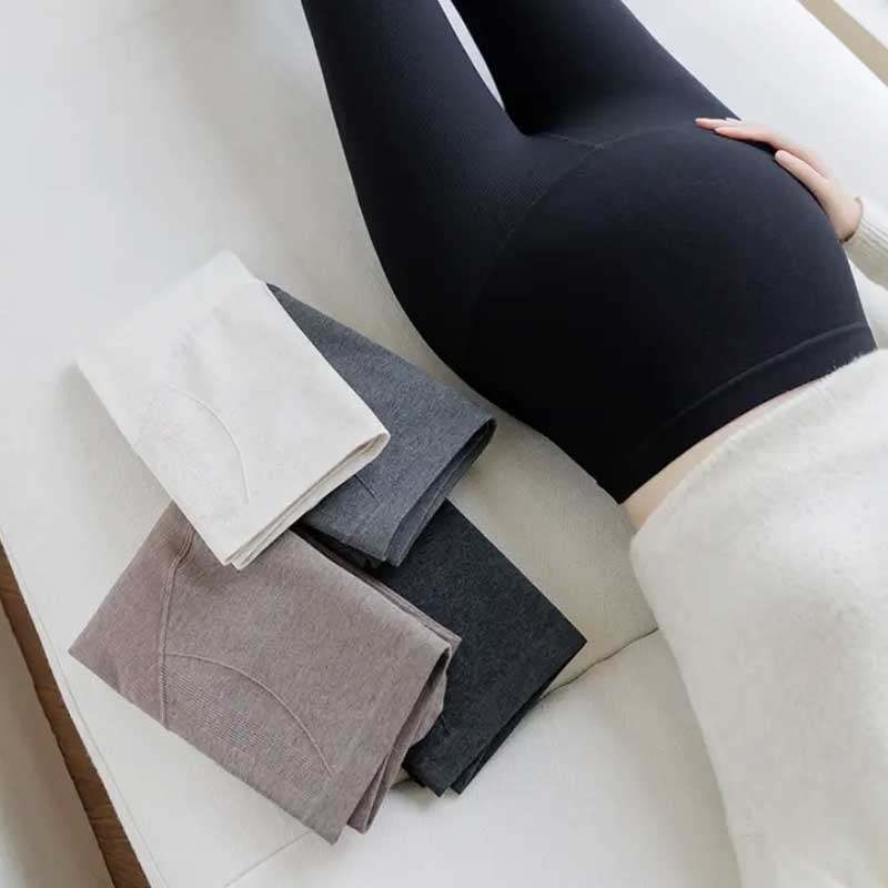 Anyasági leggings fleece-béléssel, vastag anyag, magas derekú, hosszú, függőleges csíkokkal