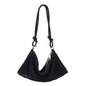 Kézzel készített strasszos, estélyi alkar-táska teljes gyémánt hatású csillogással, cipzárral, poliészterrel, ID-kártya zsebbel, vízszintes négyszögletes alak — Pudiai