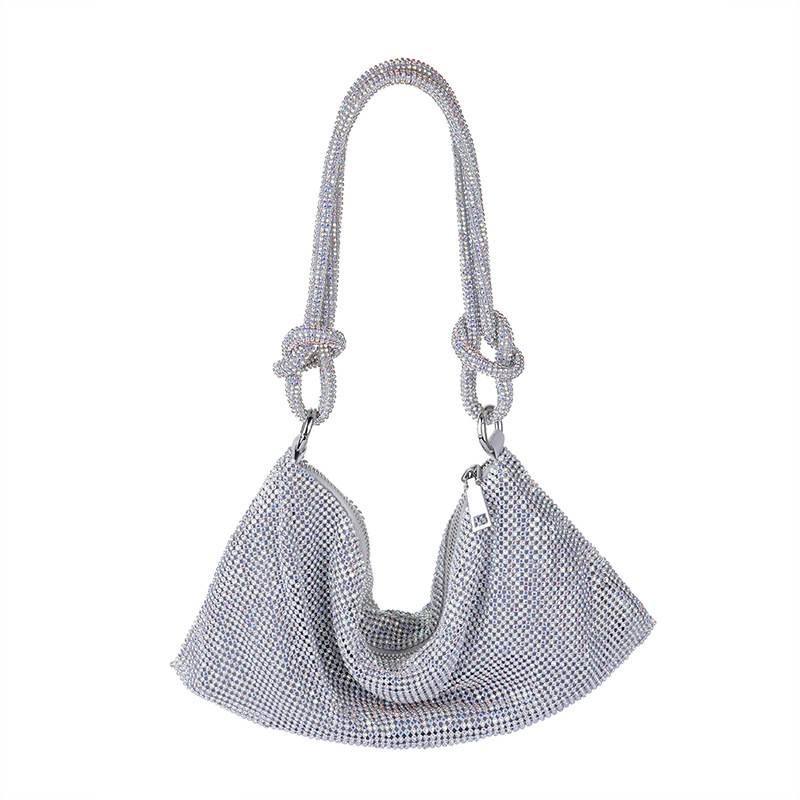 Kézzel készített strasszos, estélyi alkar-táska teljes gyémánt hatású csillogással, cipzárral, poliészterrel, ID-kártya zsebbel, vízszintes négyszögletes alak — Pudiai