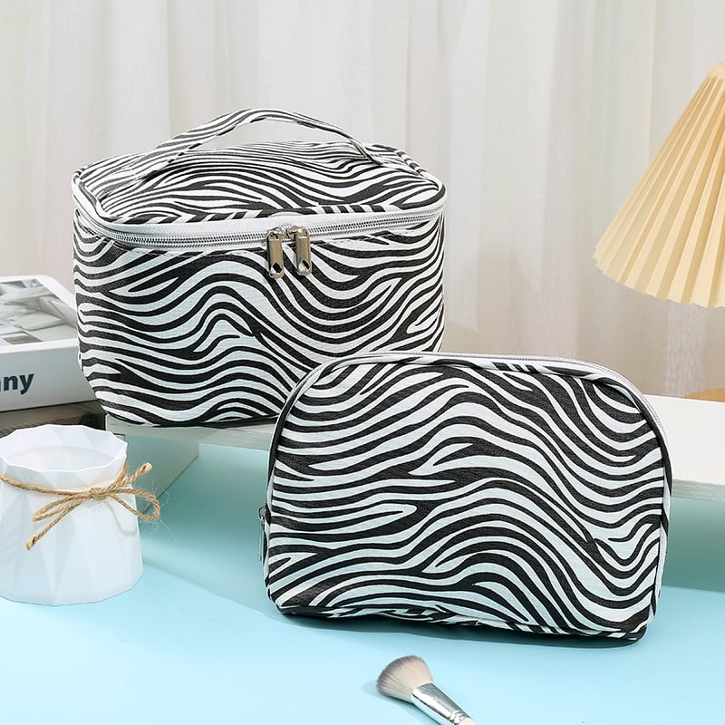 Személyre szabott zebra mintájú kozmetikai táska, nagy kapacitású utazáshoz, vízálló PU bőr, vászon belső bélés