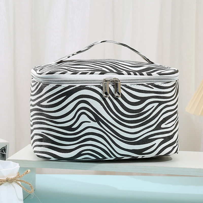 Személyre szabott zebra mintájú kozmetikai táska, nagy kapacitású utazáshoz, vízálló PU bőr, vászon belső bélés