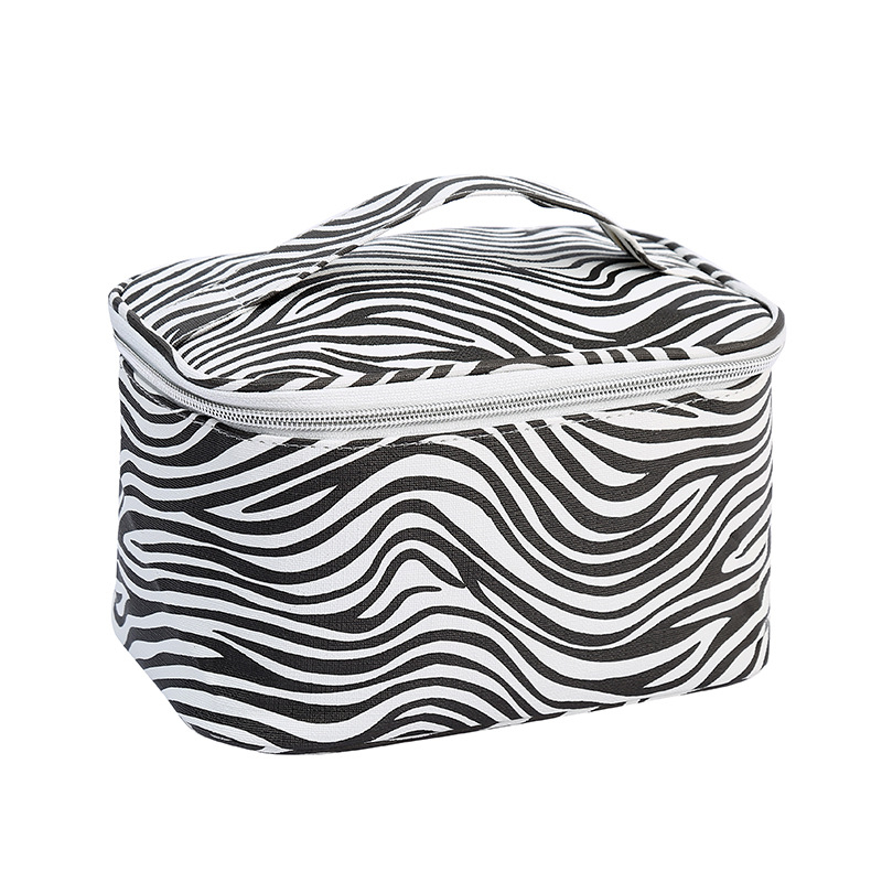Személyre szabott zebra mintájú kozmetikai táska, nagy kapacitású utazáshoz, vízálló PU bőr, vászon belső bélés