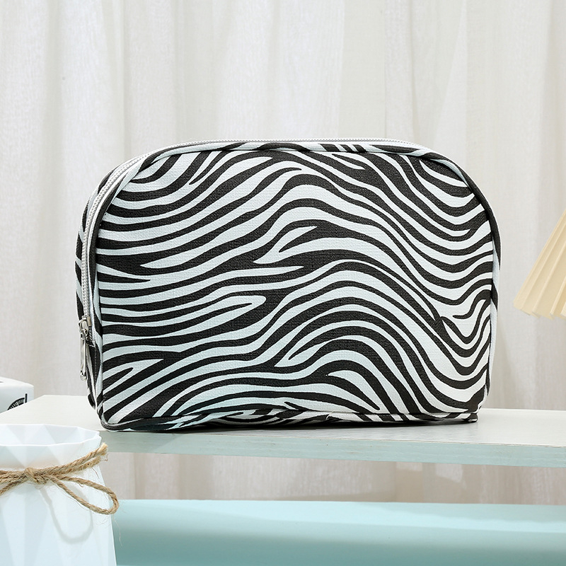 Személyre szabott zebra mintájú kozmetikai táska, nagy kapacitású utazáshoz, vízálló PU bőr, vászon belső bélés