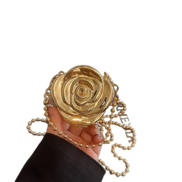 Camellia fém estélyi táska, kör alakú, mágneses zárás, belső ID-zseb, bélés nélkül, kagyló-doboz stílus, 2025 nyár