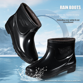 Guixin cizme de ploaie pentru bărbați, impermeabile, căptușite cu fleece, antiderapante, rezistente la uzură, talpă din plastic, design cu gleznă joasă