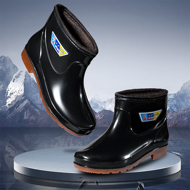 Guixin cizme de ploaie pentru bărbați, impermeabile, căptușite cu fleece, antiderapante, rezistente la uzură, talpă din plastic, design cu gleznă joasă