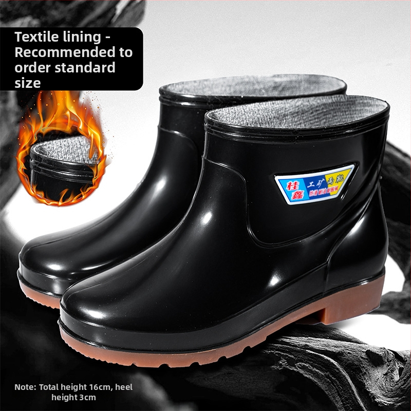 Guixin cizme de ploaie pentru bărbați, impermeabile, căptușite cu fleece, antiderapante, rezistente la uzură, talpă din plastic, design cu gleznă joasă